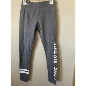 Justice Gray White Love Striped High Waist Full Length Leggings Size 10